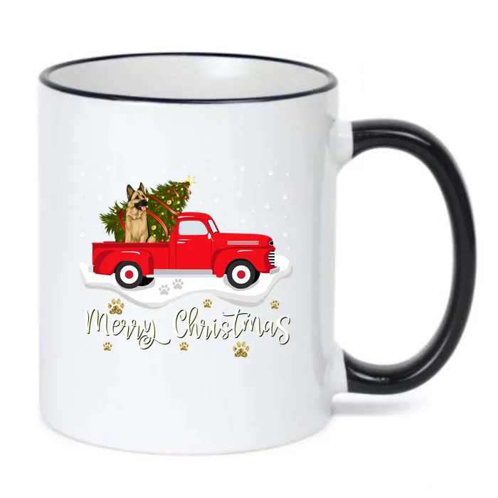 Red Truck Merry Christmas Tree Ger Shepherd Christmas Cool Gift Black Color Changing Mug