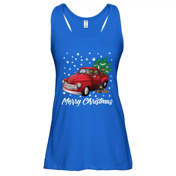 Red Truck Merry Christmas Tree Rottweiler Christmas Gift Ladies Essential Flowy Tank