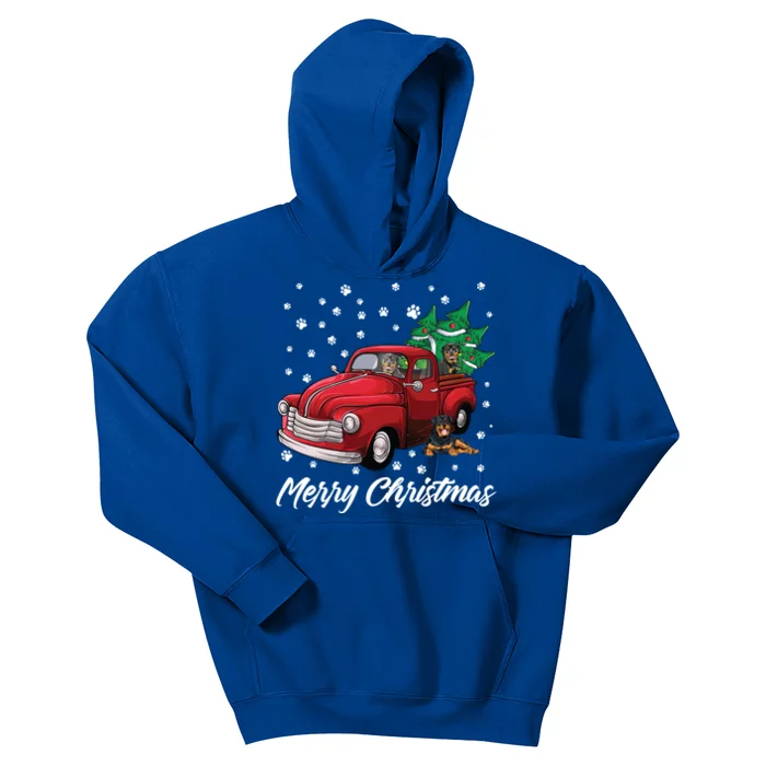 Red Truck Merry Christmas Tree Rottweiler Christmas Gift Kids Hoodie