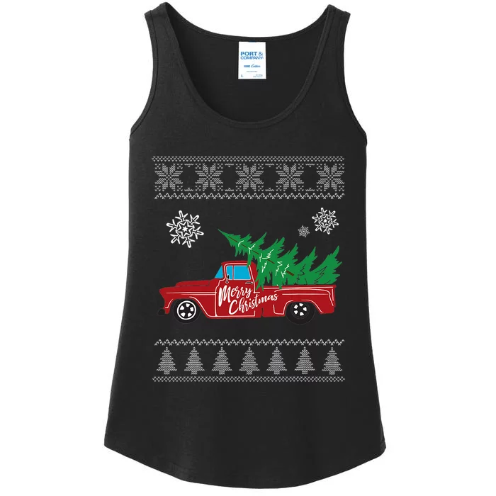 Red Truck Merry Christmas Ugly Christmas Sweater Ladies Essential Tank