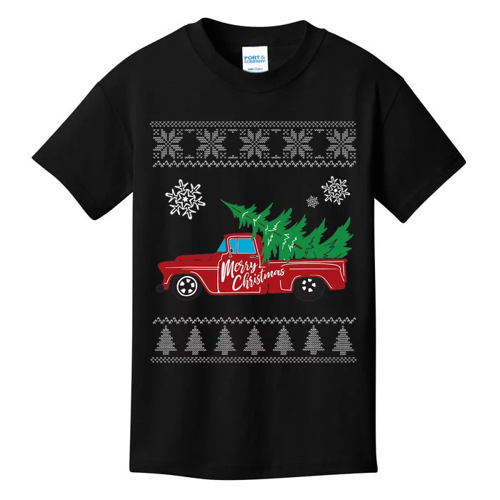 Red Truck Merry Christmas Ugly Christmas Sweater Kids T-Shirt