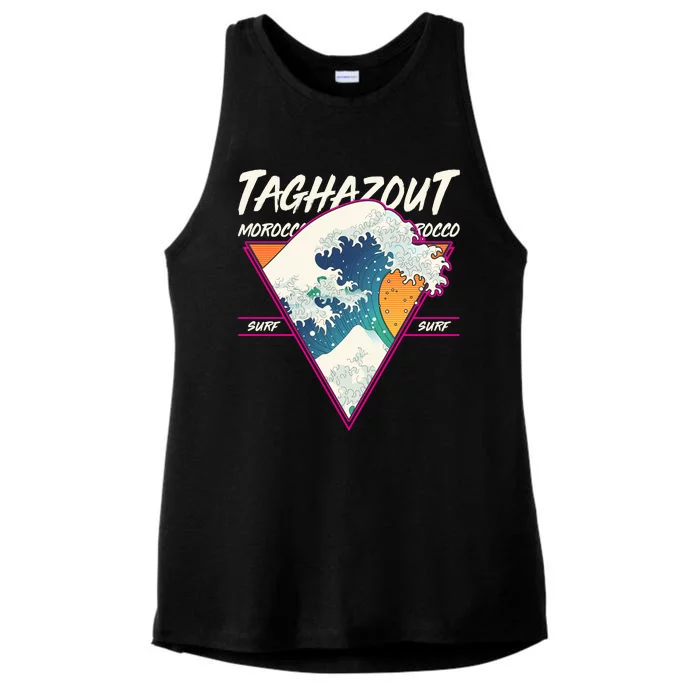 Retro Taghazout Morocco Surf Great Wave Ladies Tri-Blend Wicking Tank