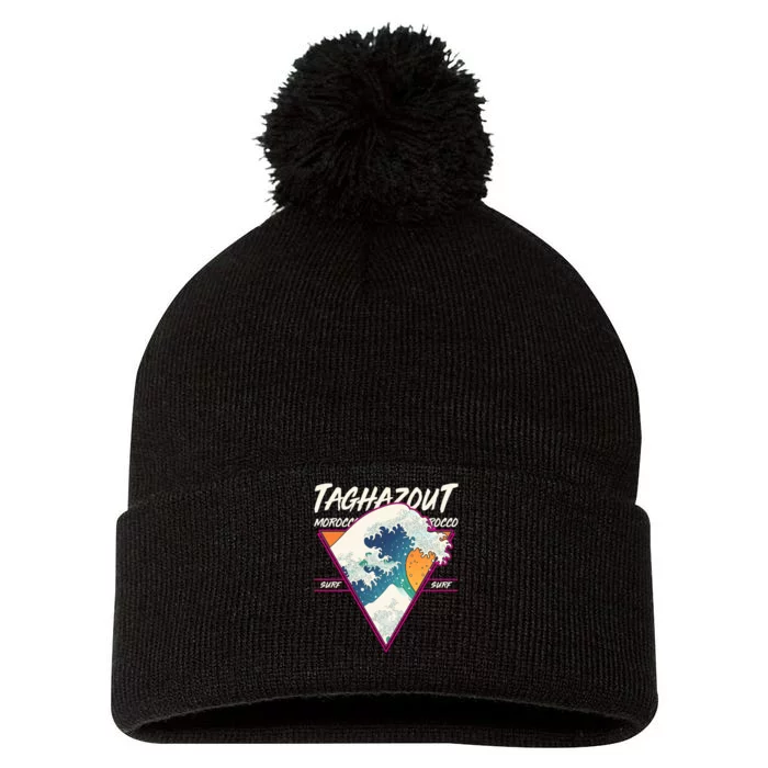 Retro Taghazout Morocco Surf Great Wave Pom Pom 12in Knit Beanie