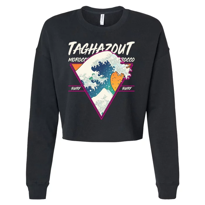 Retro Taghazout Morocco Surf Great Wave Cropped Pullover Crew