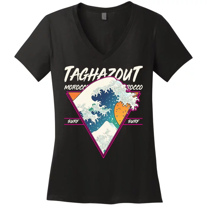 Retro Taghazout Morocco Surf Great Wave Women's V-Neck T-Shirt