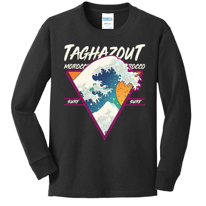 Retro Taghazout Morocco Surf Great Wave Kids Long Sleeve Shirt