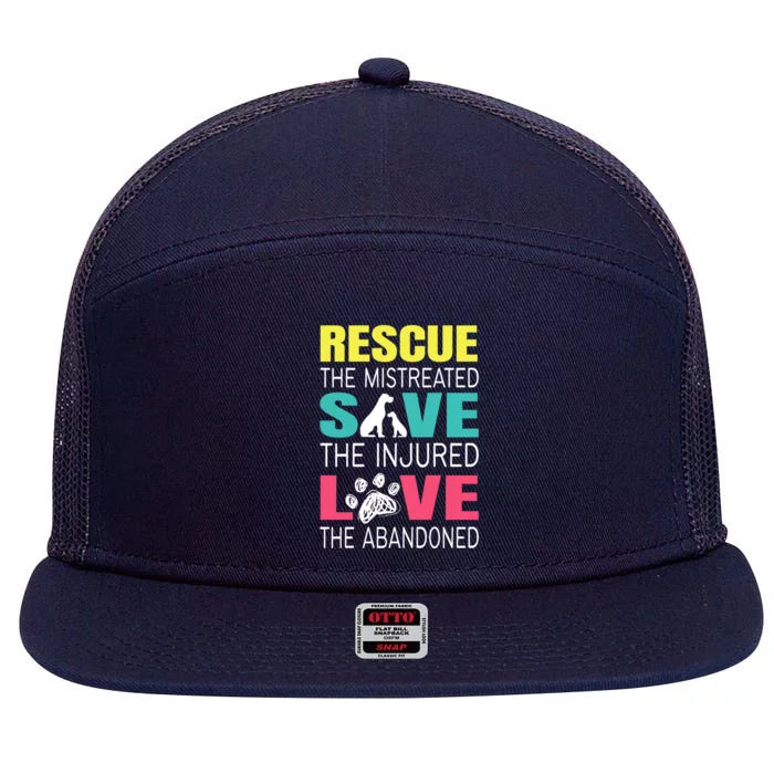 Rescue The Mistreated Save Injured Animal Rights Rescue Gift 7 Panel Mesh Trucker Snapback Hat