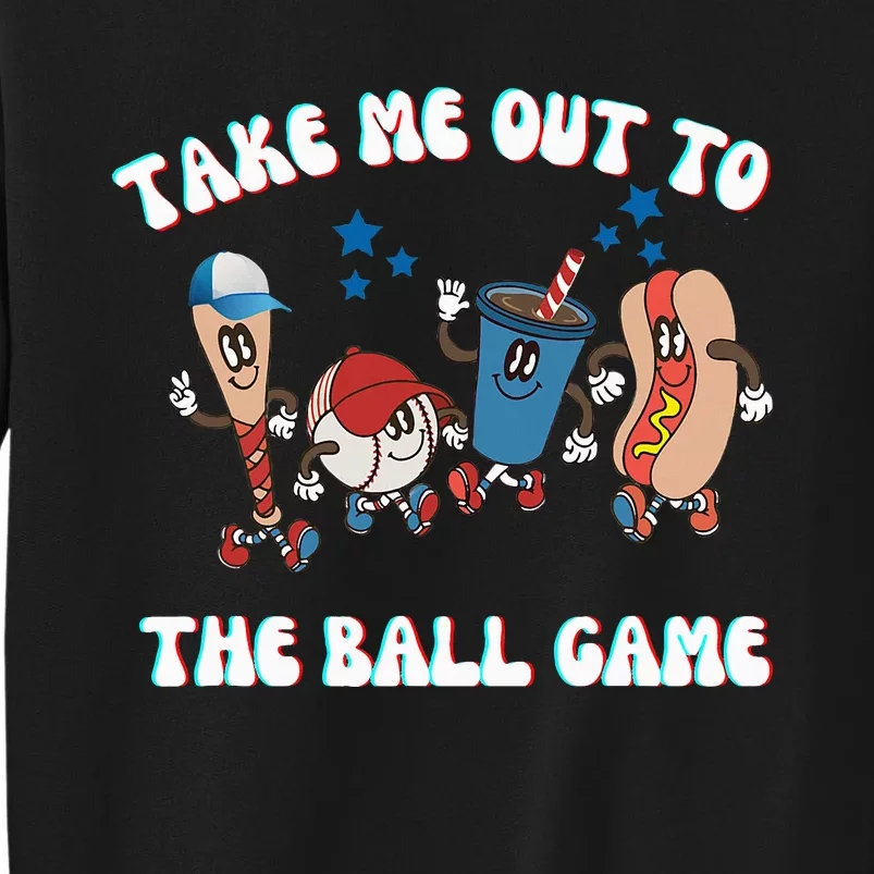 Retro Take Me Out Tothe Ball Game Baseball Hot Dog Bat Ball Tall Sweatshirt