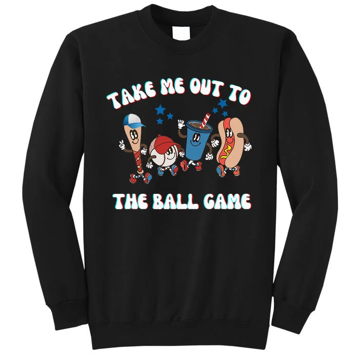 Retro Take Me Out Tothe Ball Game Baseball Hot Dog Bat Ball Tall Sweatshirt