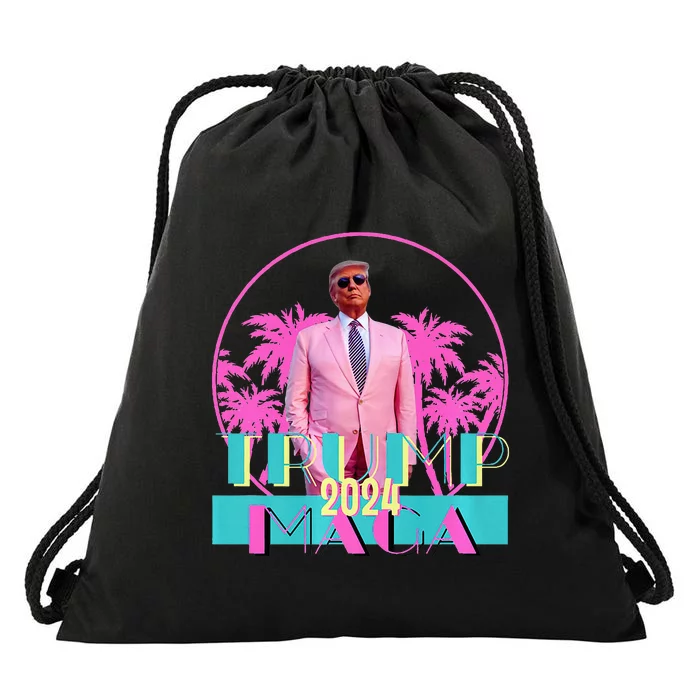 Retro Trump Mania 90s Beach Vibes Vintage Election Premium Drawstring Bag