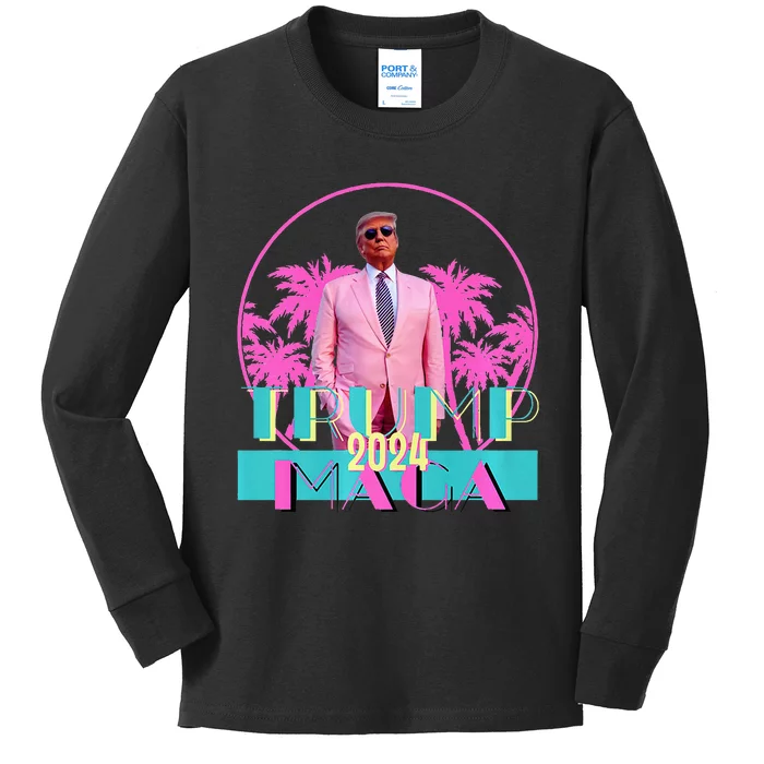 Retro Trump Mania 90s Beach Vibes Vintage Election Premium Kids Long Sleeve Shirt