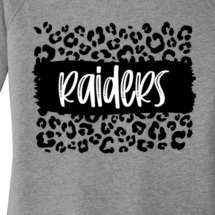 Raiders Team Mascot School Spirit Game Night Leopard Print Gift Women's Perfect Tri Tunic Long Sleeve Shirt