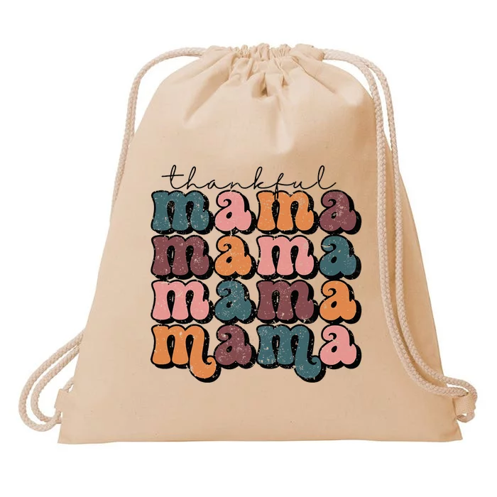 Retro Thankful Mama Fall Autumn Mom Thanksgiving Day Drawstring Bag