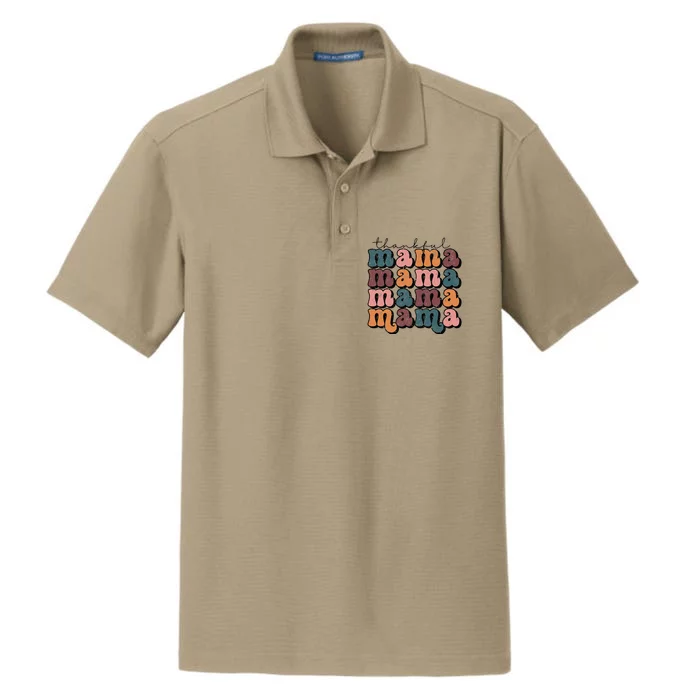 Retro Thankful Mama Fall Autumn Mom Thanksgiving Day Dry Zone Grid Performance Polo