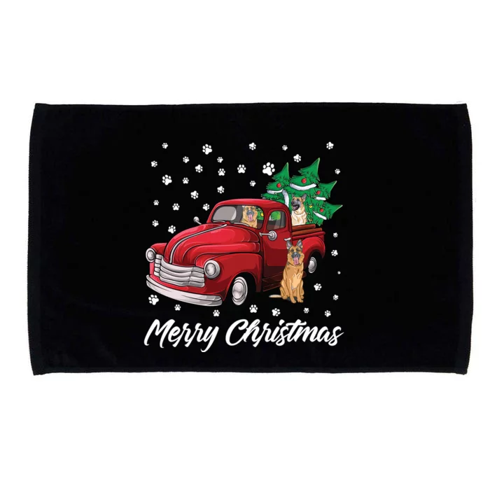 Red Truck Merry Christmas Tree Ger Shepherd Dog Christmas Gift Microfiber Hand Towel