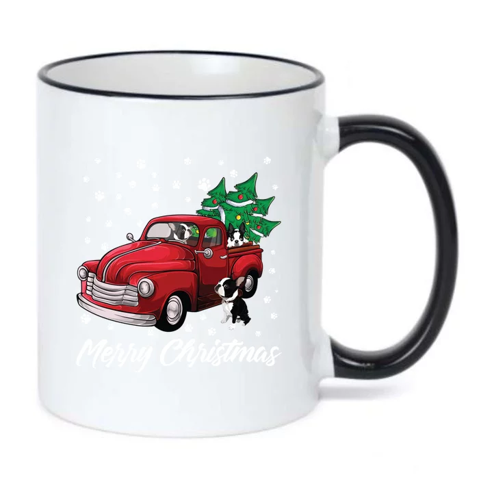 Red Truck Merry Christmas Tree Boston Terrier Dog Christmas Gift Black Color Changing Mug