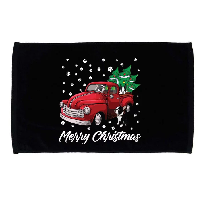 Red Truck Merry Christmas Tree Boston Terrier Dog Christmas Gift Microfiber Hand Towel