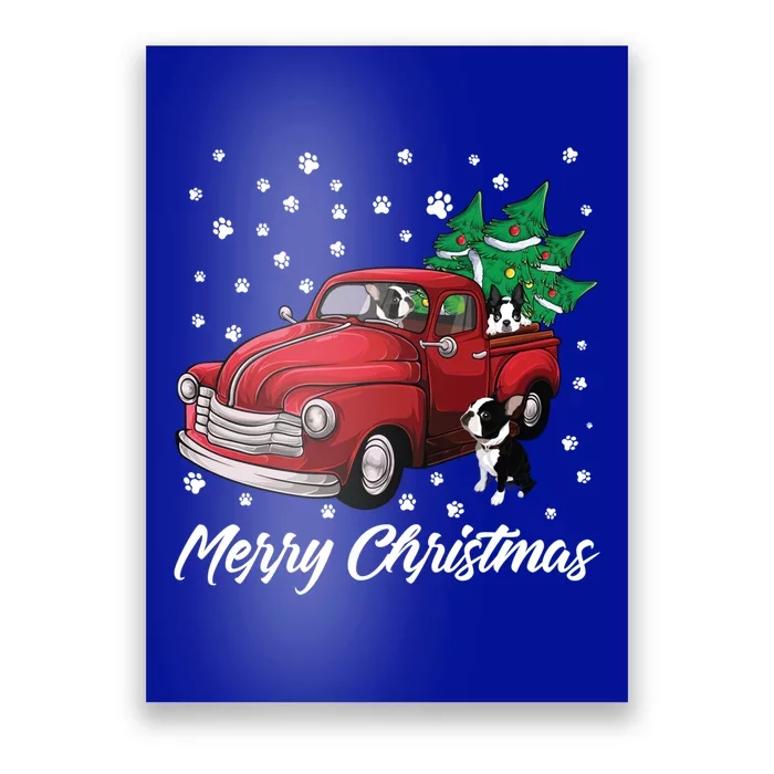 Red Truck Merry Christmas Tree Boston Terrier Dog Christmas Gift Poster