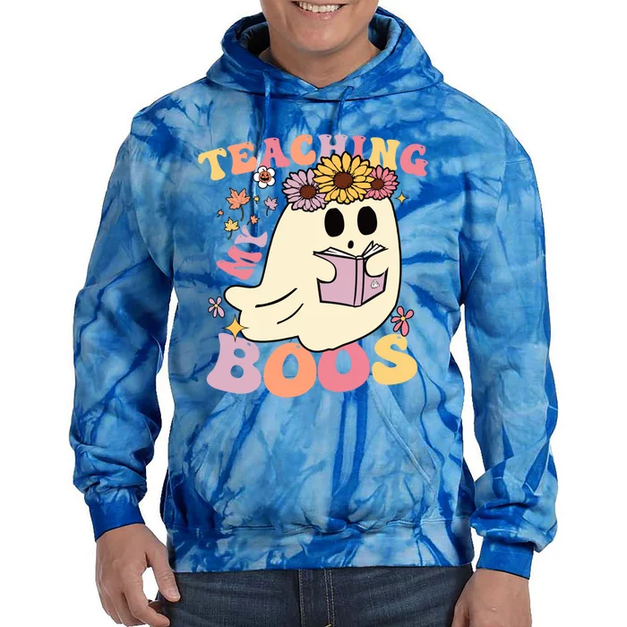 Retro Teaching My Boos Cute Floral Ghost Halloween Teacher Meaningful Gift Tie Dye Hoodie