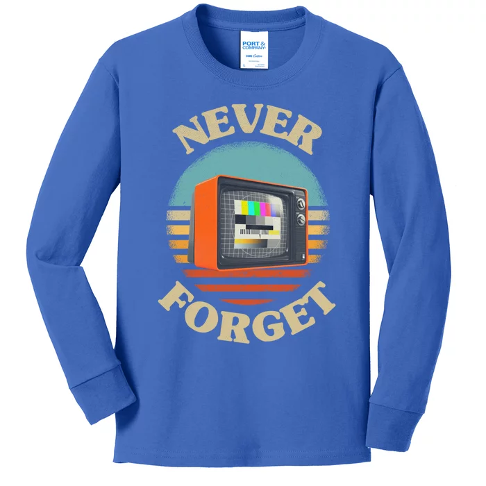 Retro Tv Never Forget Nostalgia Vintage Gift Kids Long Sleeve Shirt