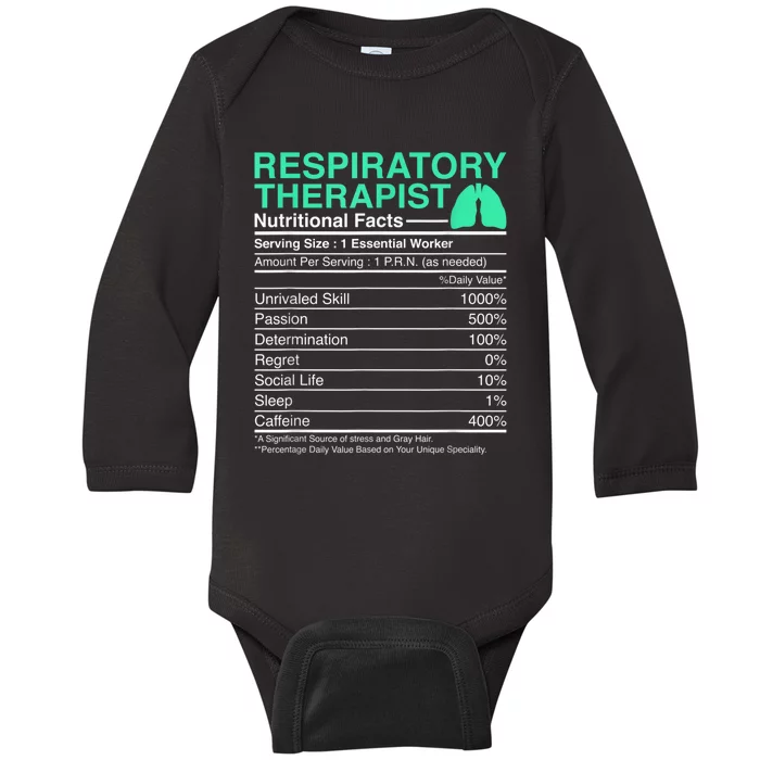 Respiratory Therapist Nutritional Facts Lungs Therapy Baby Long Sleeve Bodysuit