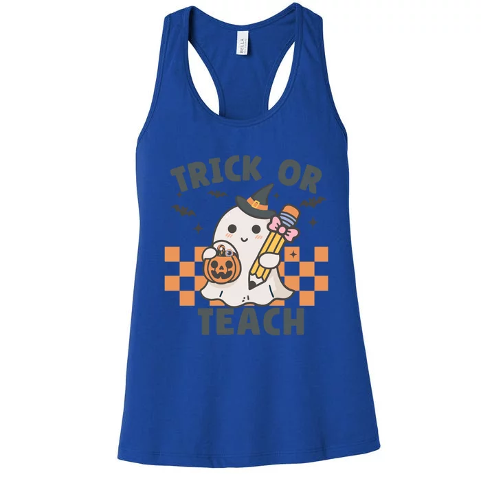 Retro Trick Or Teach Halloween Teacher Ghost Spooky Season Gift Women's Racerback Tank