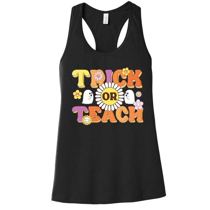 Retro Trick Or Teach Ghost Teacher Halloween Costume Women's Racerback Tank