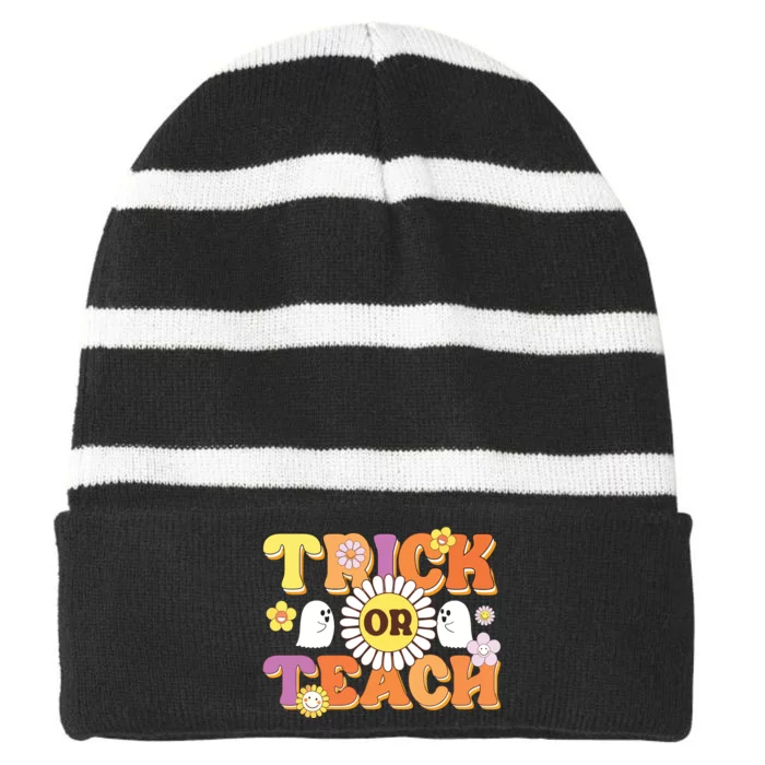 Retro Trick Or Teach Ghost Teacher Halloween Costume Striped Beanie with Solid Band