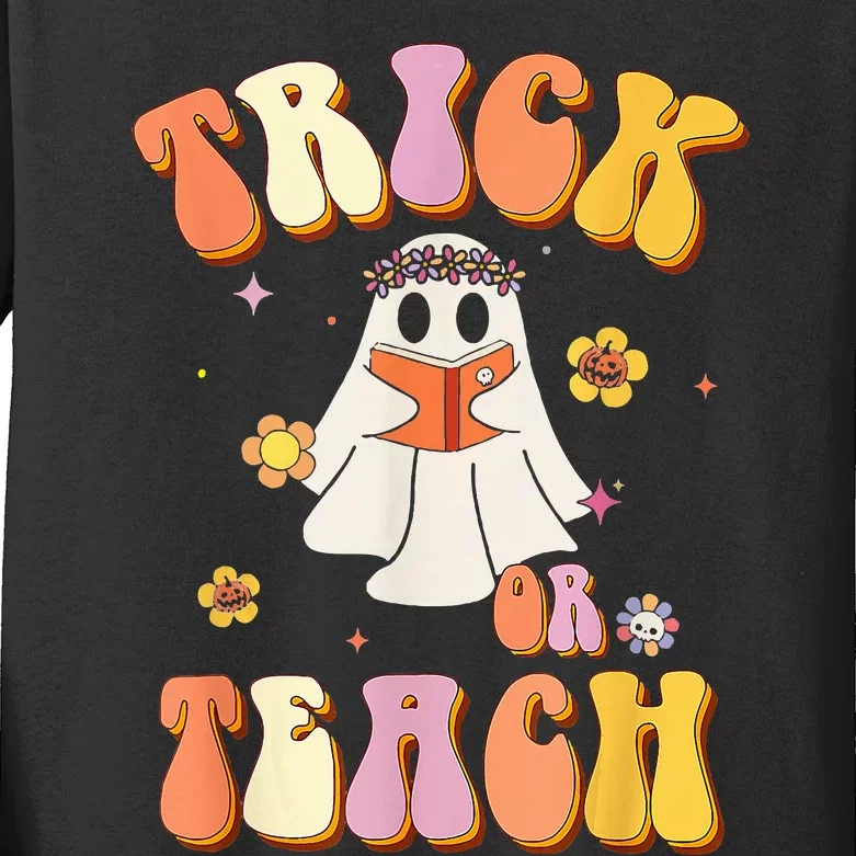 Retro Trick Or Teach Funny Halloween Design Kids Long Sleeve Shirt