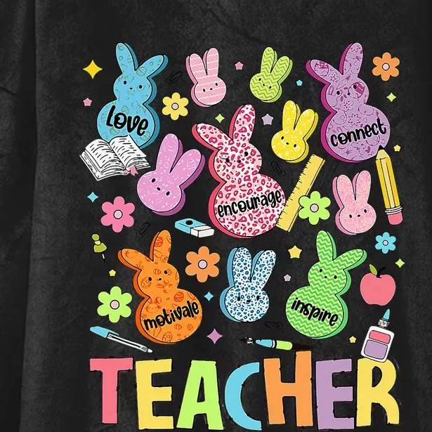 Retro Teacher Of Sweet Bunny Cute Teacher Easter Day Hooded Wearable Blanket