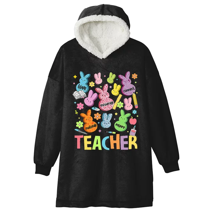 Retro Teacher Of Sweet Bunny Cute Teacher Easter Day Hooded Wearable Blanket