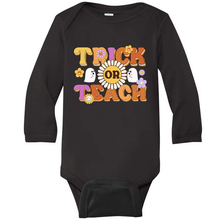 Retro Trick Or Teach Ghost Teacher Halloween Costume Baby Long Sleeve Bodysuit