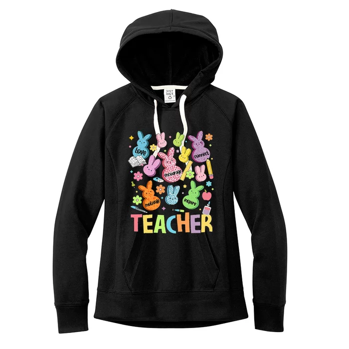 Retro Teacher Of Sweet Bunny Cute Teacher Easter Day Women's Fleece Hoodie