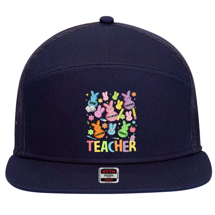 Retro Teacher Of Sweet Bunny Cute Teacher Easter Day 7 Panel Mesh Trucker Snapback Hat