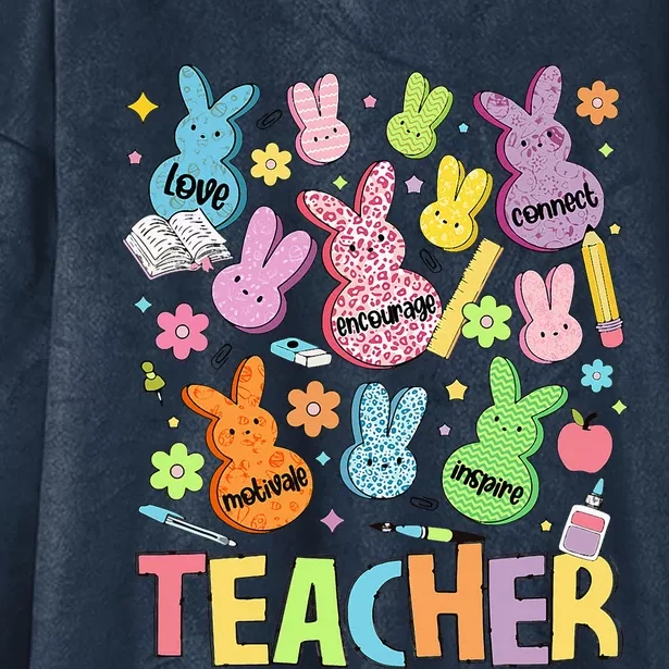 Retro Teacher Of Sweet Bunny Cute Teacher Easter Day Hooded Wearable Blanket