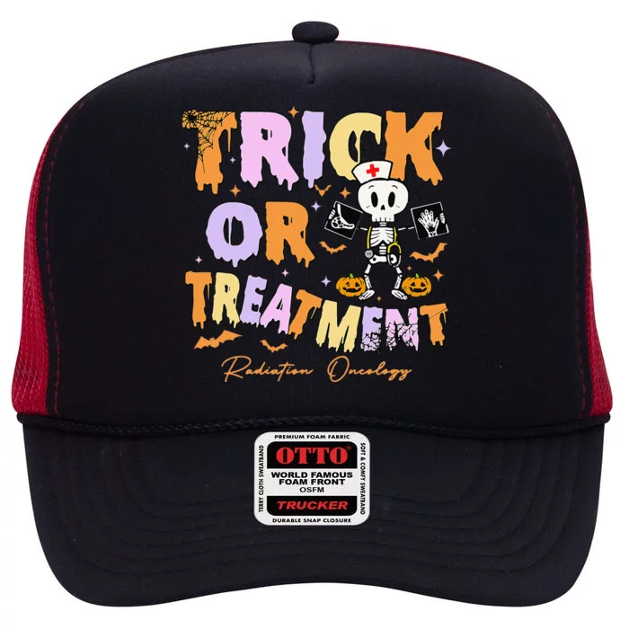 Retro Trick Or Treatment Radiation Oncology Xray Halloween High Crown Mesh Trucker Hat