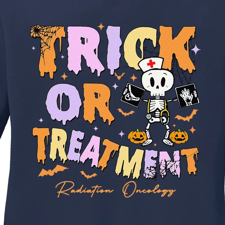 Retro Trick Or Treatment Radiation Oncology Xray Halloween Ladies Long Sleeve Shirt