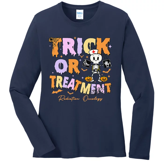 Retro Trick Or Treatment Radiation Oncology Xray Halloween Ladies Long Sleeve Shirt