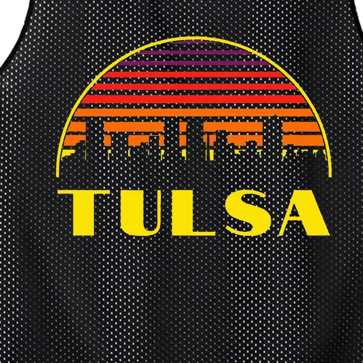 Retro Tulsa Oklahoma Downtown Skyline Mesh Reversible Basketball Jersey Tank