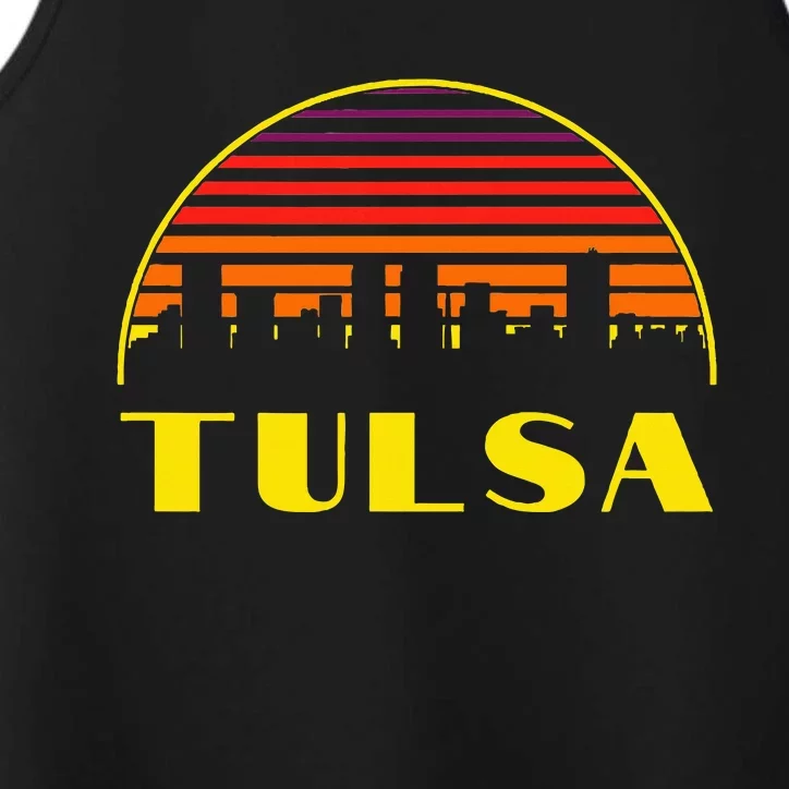 Retro Tulsa Oklahoma Downtown Skyline Performance Tank