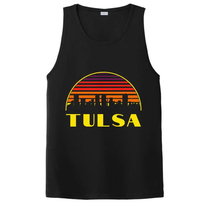 Retro Tulsa Oklahoma Downtown Skyline Performance Tank