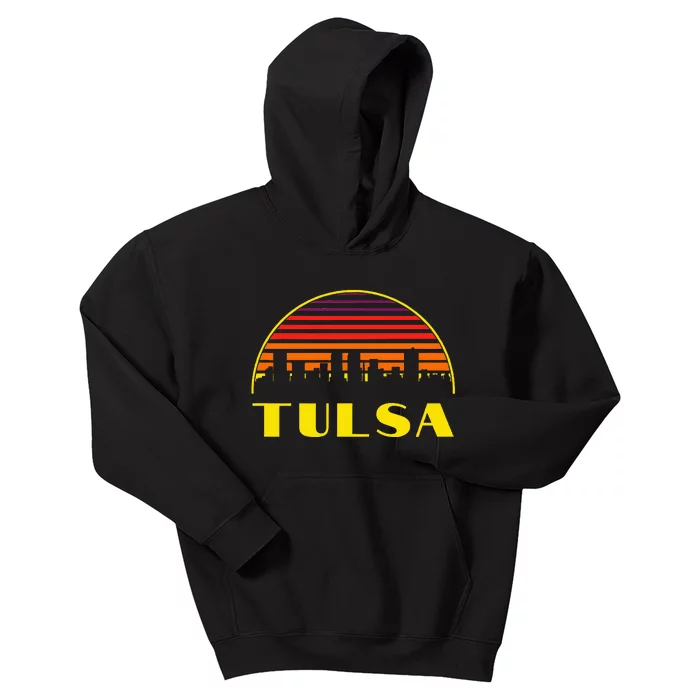 Retro Tulsa Oklahoma Downtown Skyline Kids Hoodie