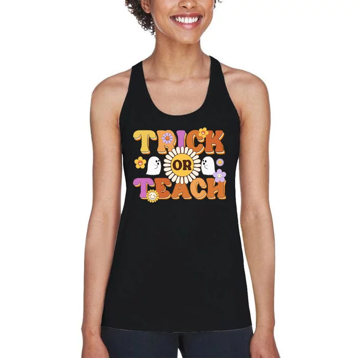 Retro Trick Or Teach Ghost Teacher Halloween Wo Women's Racerback Tank