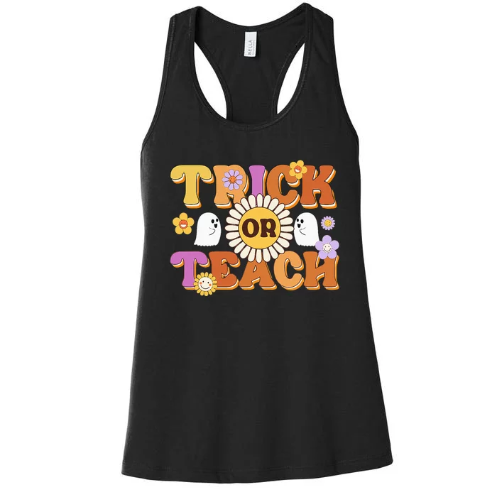 Retro Trick Or Teach Ghost Teacher Halloween Wo Women's Racerback Tank