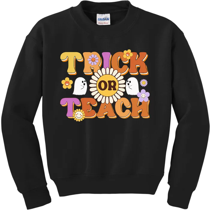 Retro Trick Or Teach Ghost Teacher Halloween Wo Kids Sweatshirt