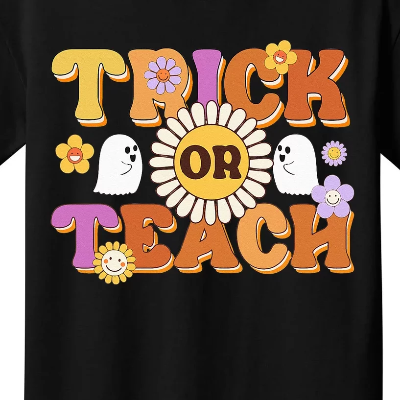 Retro Trick Or Teach Ghost Teacher Halloween Wo Kids T-Shirt