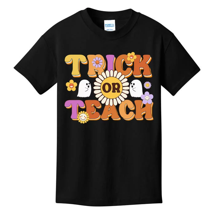 Retro Trick Or Teach Ghost Teacher Halloween Wo Kids T-Shirt