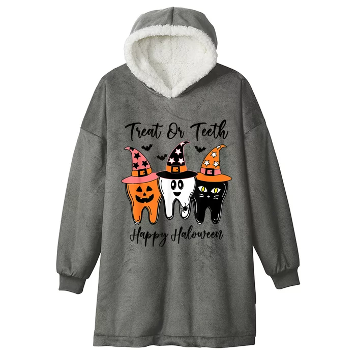 Retro Trick Or Teeth Funny Dental Halloween Treat Dentist Great Gift Hooded Wearable Blanket