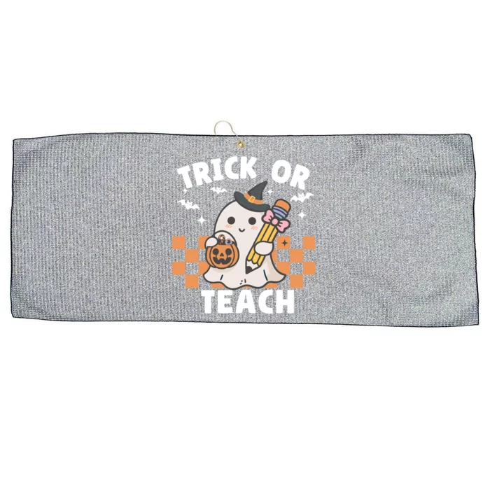 Retro Trick Or Teach Halloween Teacher Ghost Spooky Season Gift Large Microfiber Waffle Golf Towel