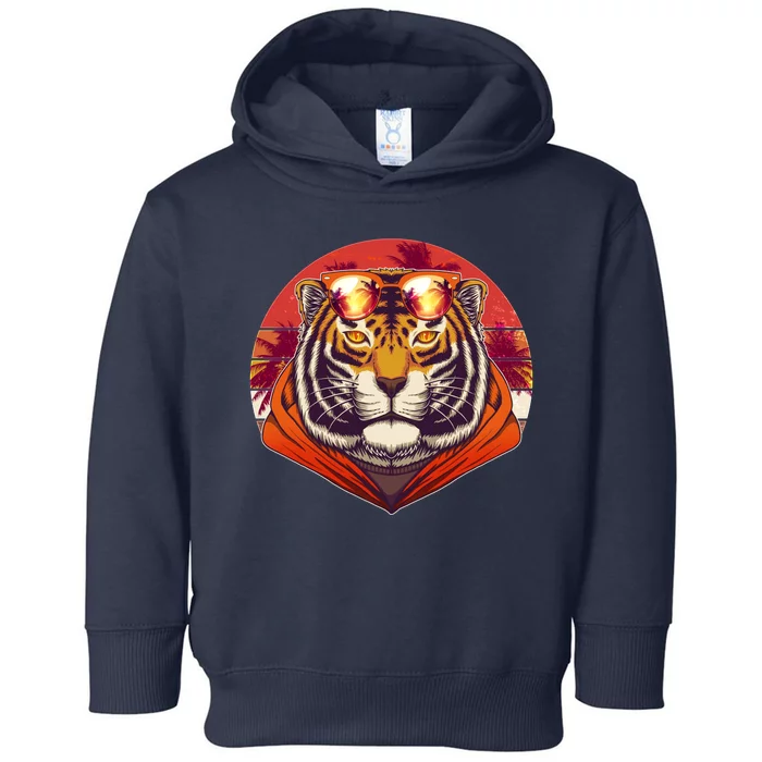 Retro Tropical Palm Tree Hipster Tiger Toddler Hoodie